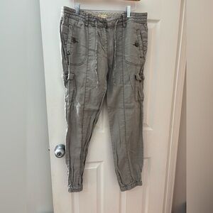 Monsoon 100% linen cargo jogger size 8 zipper and drawstring